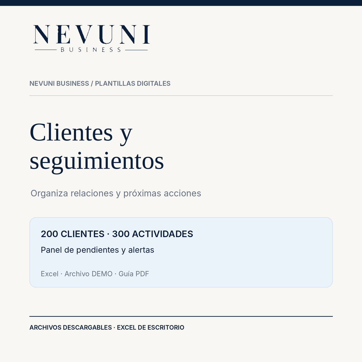 Portada NEVUNI Clientes y Seguimientos Excel