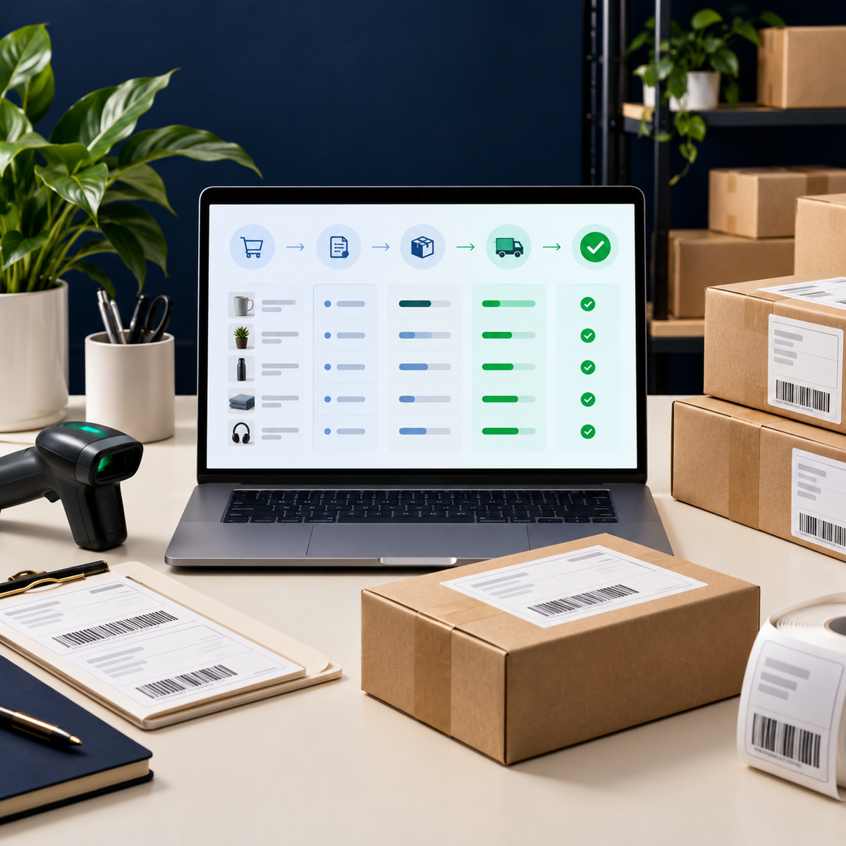 Gestor de Pedidos de NEVUNI Business con flujo de pedidos y paquetería