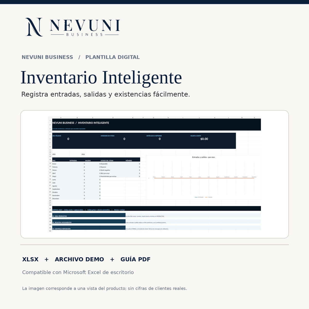 Inventario Inteligente - portada NEVUNI v2 con captura del archivo Excel