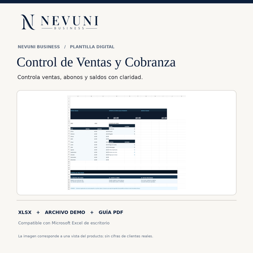 Control de Ventas y Cobranza - portada NEVUNI v2 con captura del archivo Excel